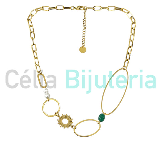 Steel Necklace - Stone and Pearls