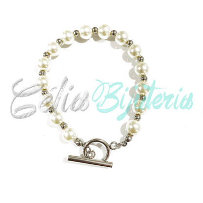 Pulseira de Pérolas e bolas de Aço com fechos O/T