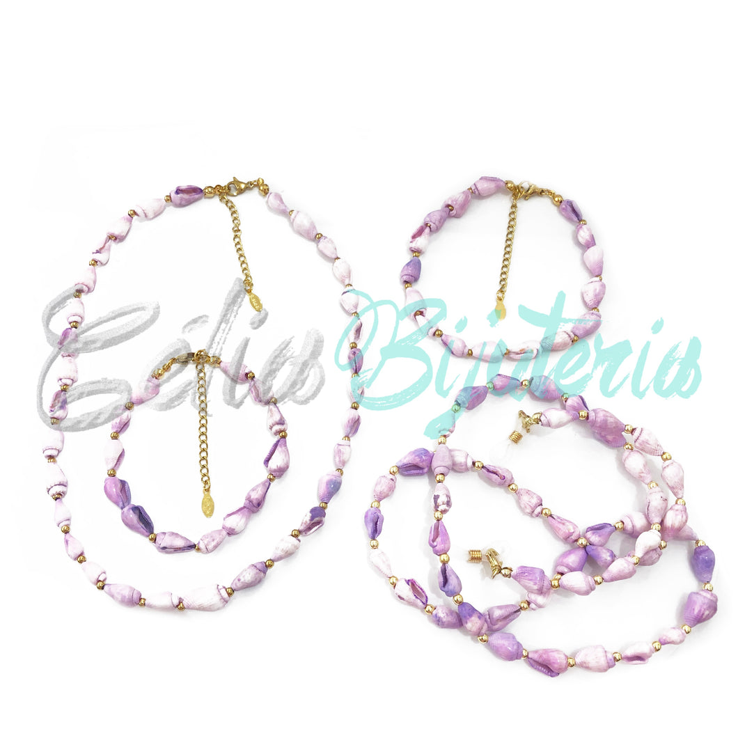 Colar/Pulseira/Tornozeleira/Fio de Óculos de Búzios - Roxo