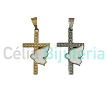 Carregar imagem no visualizador da galeria, Medalha de Aço - cruz com Espirito Santo esmaltado
