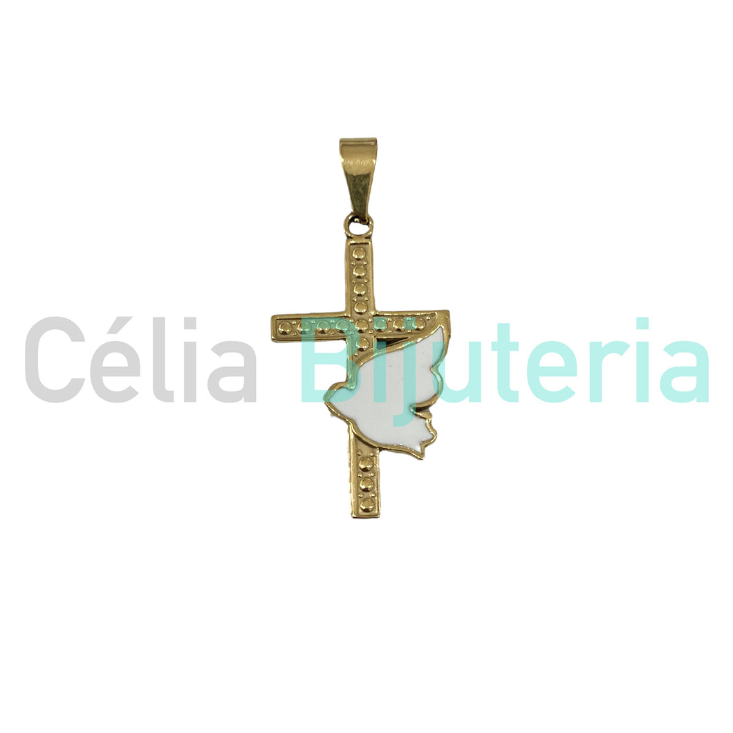 Medalha de Aço - cruz com Espirito Santo esmaltado