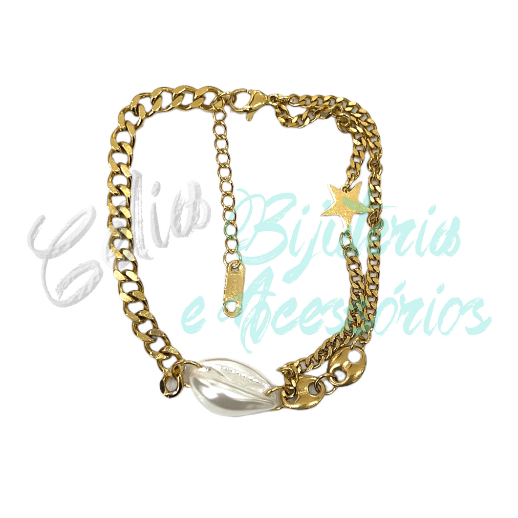 Pulsera de acero con perla - estrella