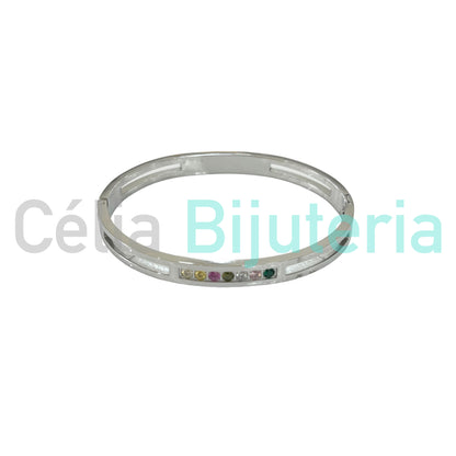 Bracelete de Aço - zirconias coloridas