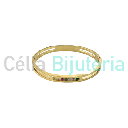 Bracelete de Aço - zirconias coloridas