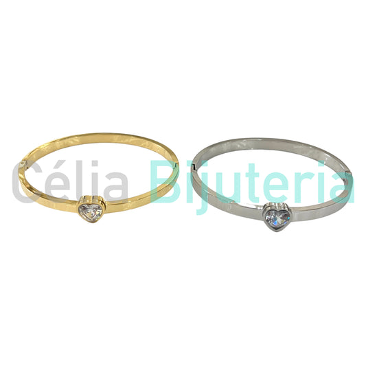 Bracelete de Aço - brilhante formato coração