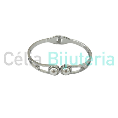 Bracelete de Aço - pérolas