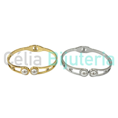 Bracelete de Aço - pérolas