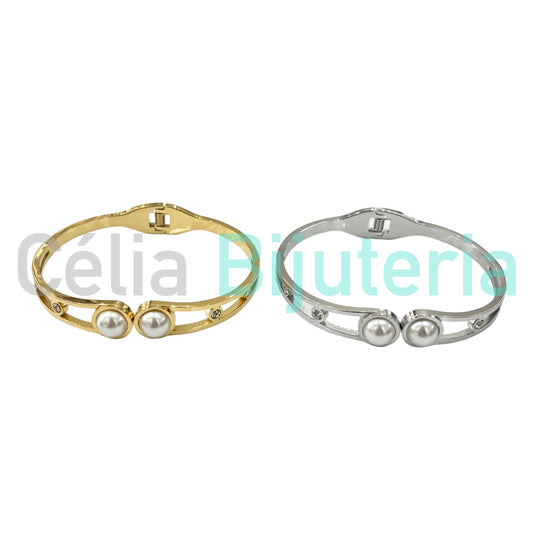 Bracelete de Aço - pérolas
