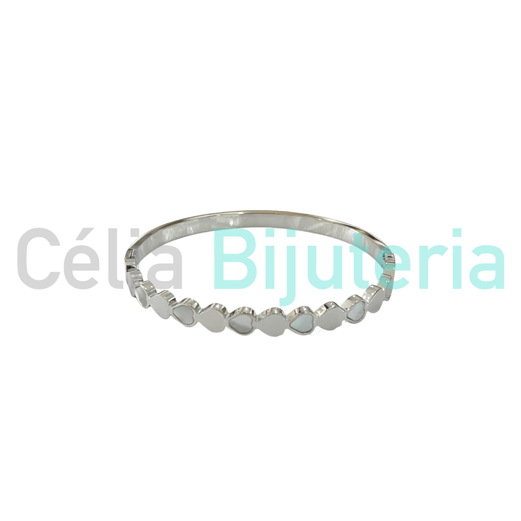 Bracelete de Aço - corações com madrepérola