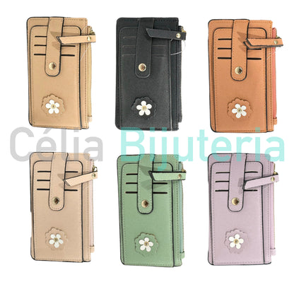 聚氨酯皮革钱包 - 白花（竖款）